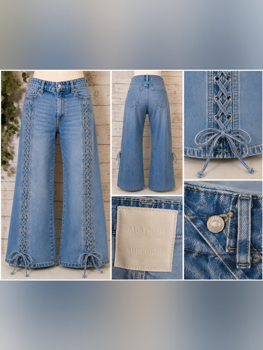MOTHER Superior Tied Up Maven Lace Up Wide Leg Jeans